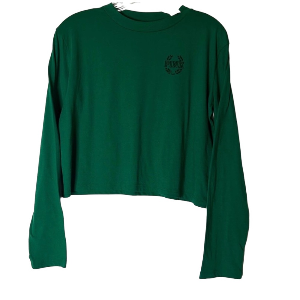 VIctoria’s Secret PINK Cropped T shirt XS Long Sleeve Lightweight Green